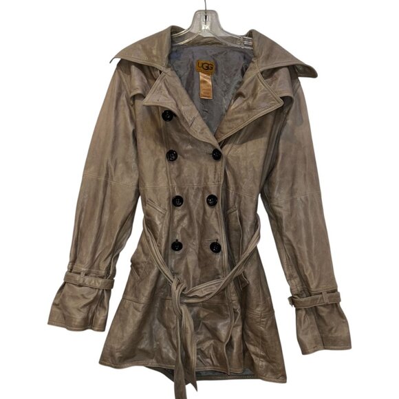 UGG Australia khaki taupe lamb leather dbl breasted short jacket M - Picture 6 of 6